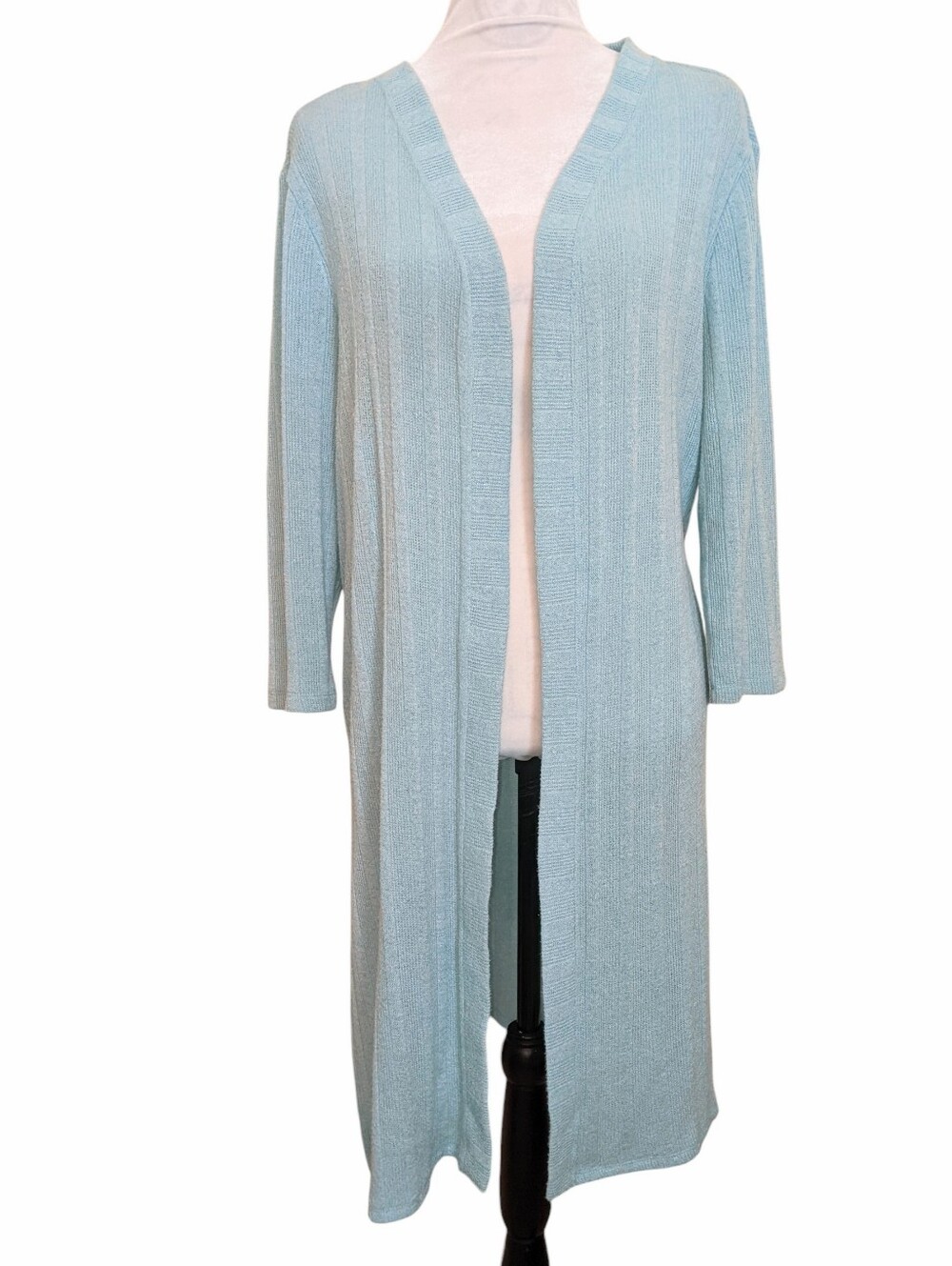 Chaus Mint Green Long Cardigan Cardicoat Open Front Kimono 3/4 Sleeves Sz Large